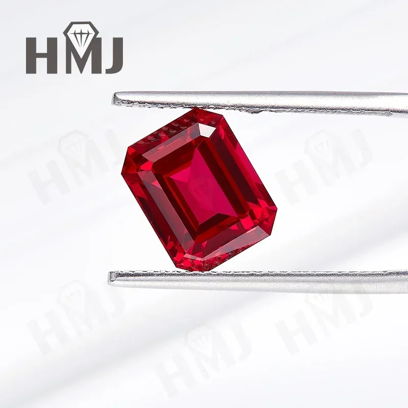 AGL Certificate Lab Grown Ruby Pigeon Blood Red Ruby Emerald Cut VVS1 Gemstone Charms DIY Advanced Jewelry Making