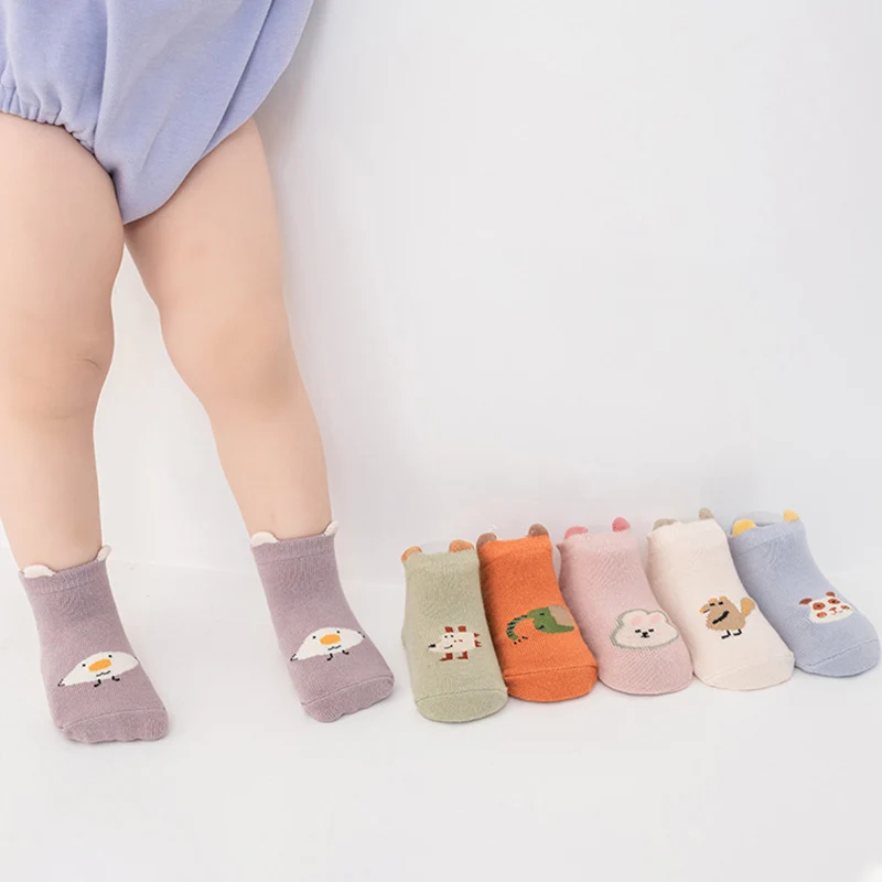 Cartoon Baby Short Socks Animals Print Toddler Anti-slip Floor Sock Infant Rubber Bottom Socks Soft Cotton Children Sokken Sox