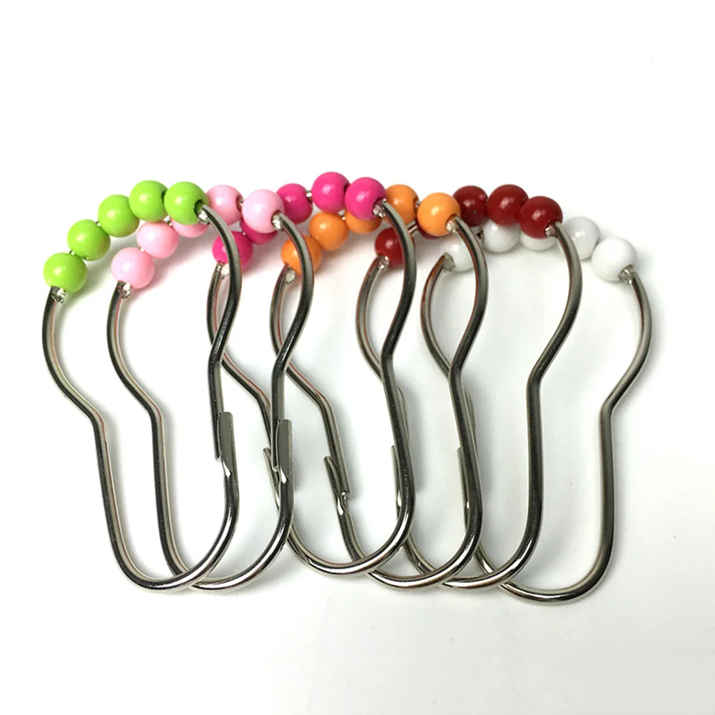 12 Pcs Practical Bath Rollerball Acrylic Shower Colorful Curtain Hooks Glide Rings Convenient Home Bathroom Accessories (Random