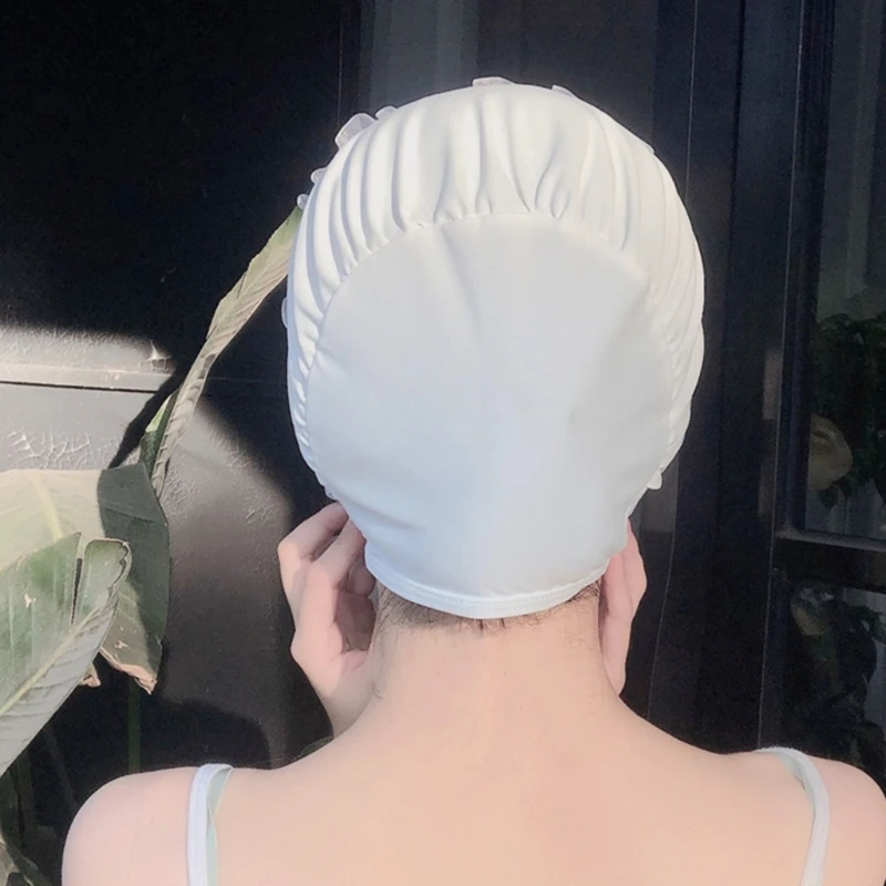 Swim Cap,High-Elasticity Swimming Cap Keeps Hair Clean-Fit Both Long Short Hair Ruffles Swim Cap Cute Bathing Cap for Woman Girl