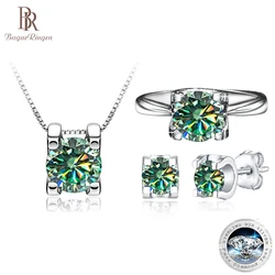 BagueRingen 1ct D Color Moissanite Earrings Ring Necklace 100% 925 Sterling Silver Jewelry Sets Wedding Party Anniversary Gifts