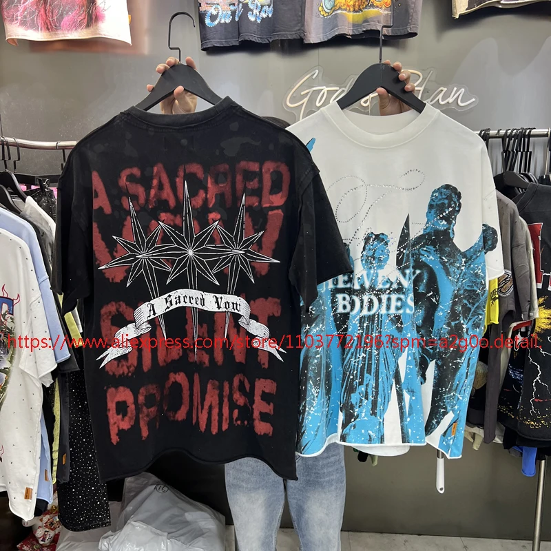 2026 New First Row T-shirt Real Photos Stock Retro Print Short Sleeve Top Men Women