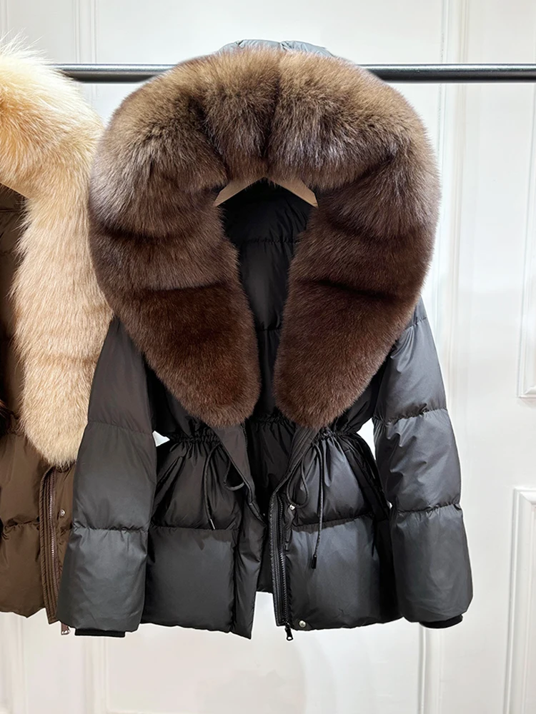 2026 New Winter Real Natural Fox Fur Collar Thick Wam Puffer Jacket Women Hooded Belt Slim White Duck Down Coat Waterproof Parka
