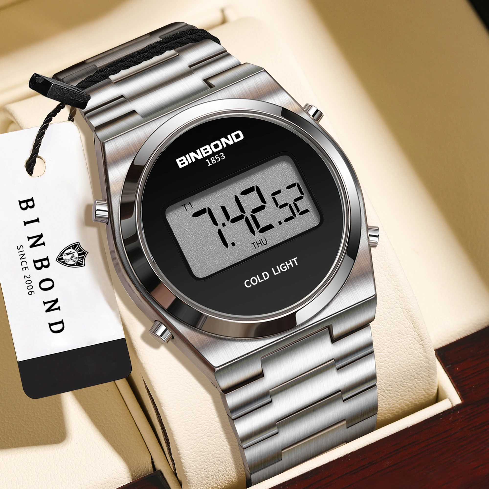 BINBOND Durable Chronograph Electronic Watch for Men Wristwatch & Electronic Movement LED High-definition Waterproof Reloj+Box