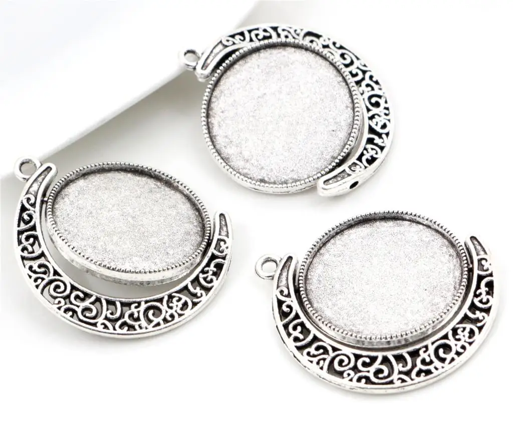 5 sztuk 18mm 25mm wewnętrzna rozmiar księżyc obrót dwustronnie antyczne posrebrzane 7 kolory podstawa z kameą i kaboszonem ustawienie Charms wisiorek — zdjęcie 5