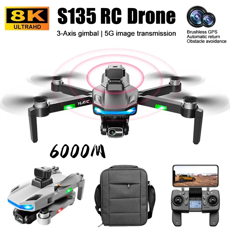 S135 Pro HD Dual Camera Drone, 8K profissões, 5G, FPV, GPS Return, Brushless Motor, Laser 360 °, Evitar obstáculos, RC Quadcopter, 2024