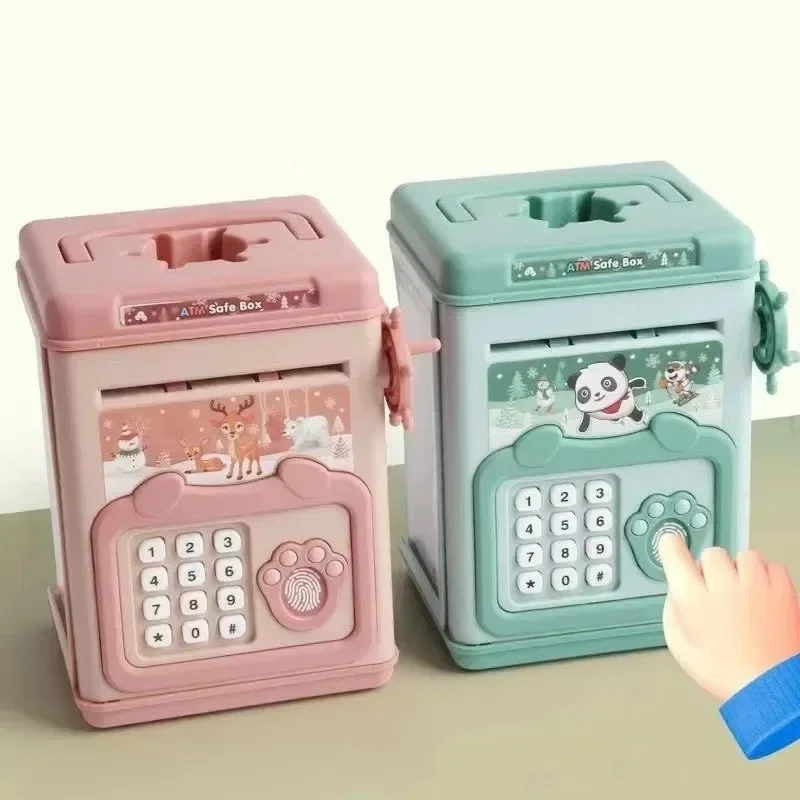Alcancía electrónica, caja de efectivo para niños, caja fuerte con contraseña, hucha inteligente con huella dactilar, caja de dinero automática para regalo para niños
