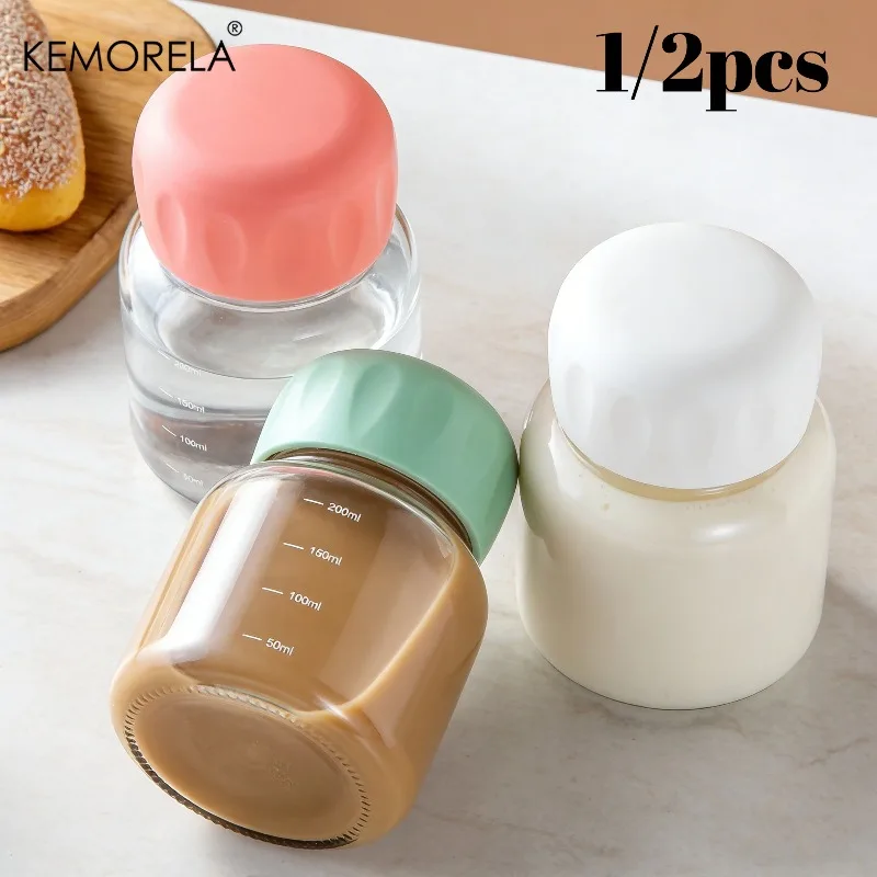 1/2PCS Small Glass Water Bottles with Lid 200ML Portable Cute Mini Cylindrical Leak Proof Water Cup Student Drinking Bottle