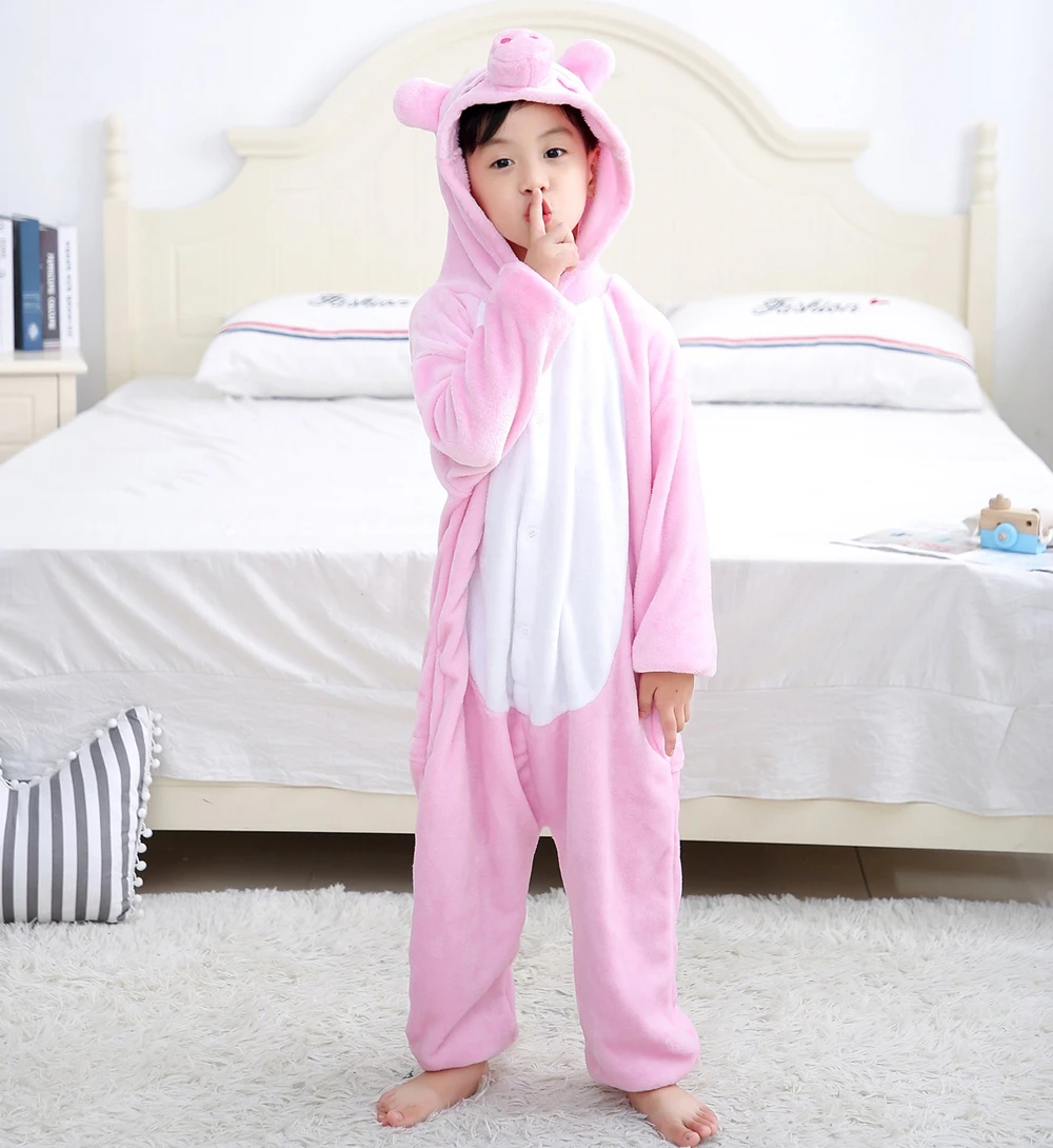 Kids Animal Onesies Pajamas Pig Costume Halloween Cosplay Sleepwear Onesie Christmas for Boy Girls Teen Plush One Piece Jumpsuit