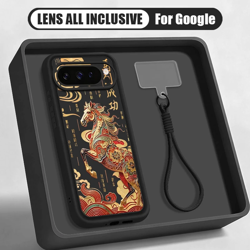 Cute Foal Print Wrist Strap Lanyard Phone Case For Google Pixel 10 9 8 7 Pro 9A 8A 7A Pixel 9 10 Pro XL Soft TPU Back Cover view 2
