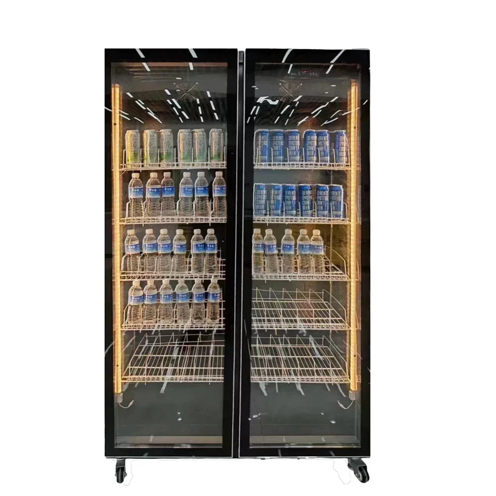 

Beverage Display Refrigerated Cabinet Upright Chiller Commercial No Frost Glass Doors Fridge