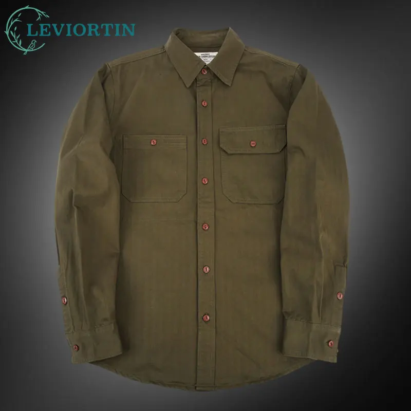 Men's Japanese Workwear Herringbone Pattern Long Sleeve Shirt Engineer-Inspired Casual Button-Up Urban Style Work Dress Shirts
