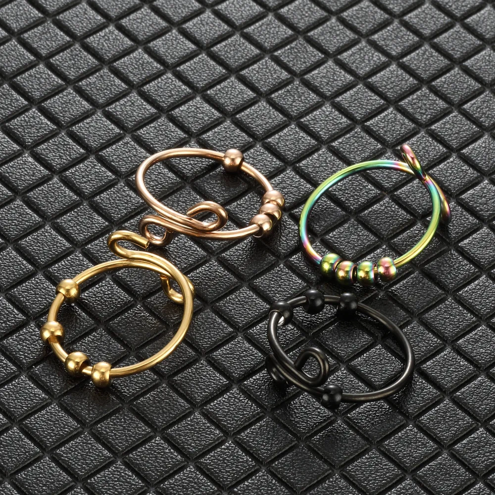 Anneau de perles rotatives en titane et acier, perle arc-en-ciel, réduction de la pression, anneaux d'enroulement pour hommes et femmes, bijoux à la mode, cadeau