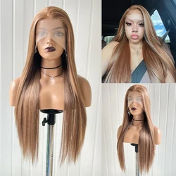 AIMEYA Highlight Blonde Wig Syntetyczne proste koronkowe peruki dla kobiet Długa brązowa peruka Naturalna linia włosów Koronkowe peruki z przodu Cosplay Wear