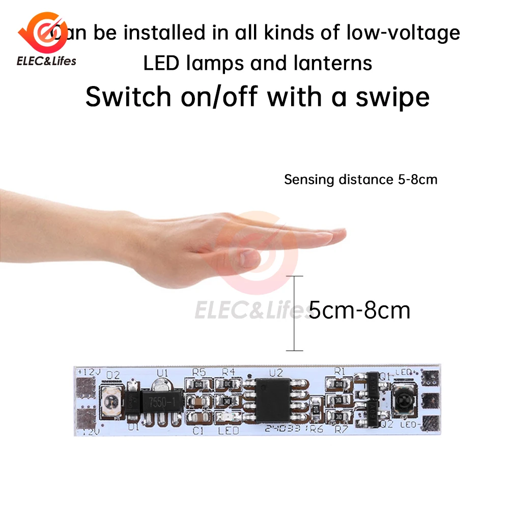 Modulo interruttore scansione manuale DC 12-24V 5A 60W Lampade di controllo dimmerabili a LED Componenti attivi Sensore manuale per scansione a breve distanza