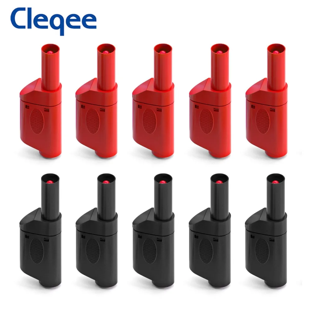 Cleqee P10038 10pcs 32A Shrouded 4mm Stackable Banana Plug Fully Insulated Safety Nickel-plated Copper Connector