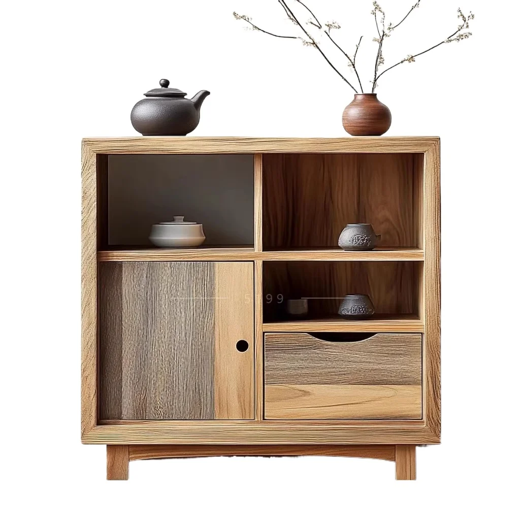 

Log wind solid wood side cabinet, homestay home tea room storage rack furniture