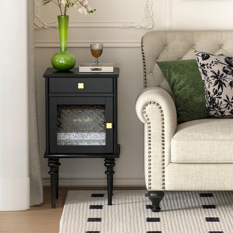 

French retro small side cabinet black small apartment living room sofa side narrow cabinet