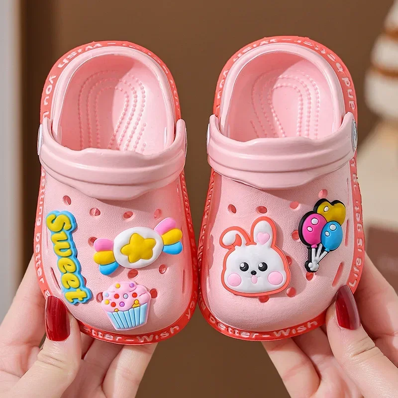 Summer Children\'s Anti Slip Slippers DIY Hole Shoes Cute Cartoon Beach Shoes Girls and Boys 1-6y