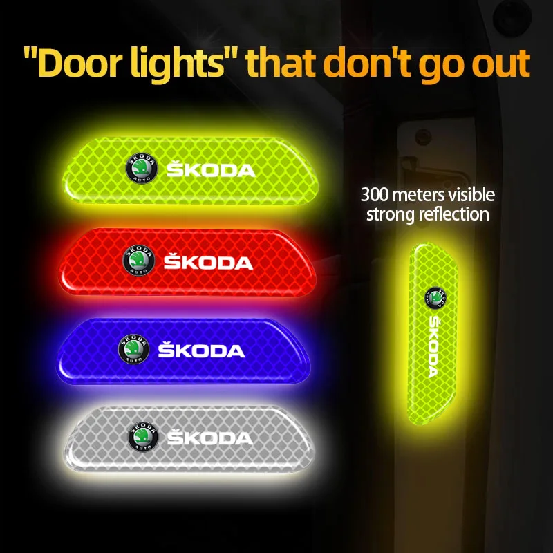 New 4pcs Car Door Reflective Strips security Warning Stickers For Skoda Octavia Fabia Kamiq Kapoq Kodiaq Rapid SCALA Superb