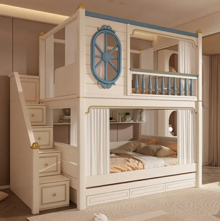 #All Solid Wood Modern Bunk Bed Double Decker Children's Bed Boys Girls Economical Parent-Child High-Low Pull-Out Eco-Friendly