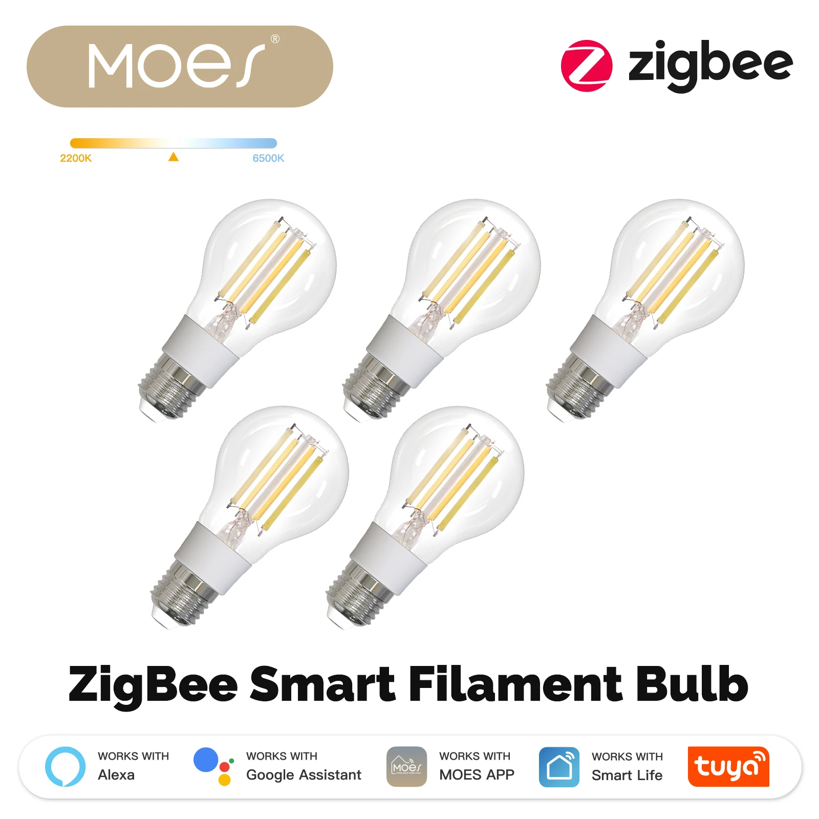 MOES ZigBee slimme gloeilamp Licht uw huis gemakkelijk met scène E27 Energiebesparend Licht aanpassen per tijd 7W Tuya APP-bediening