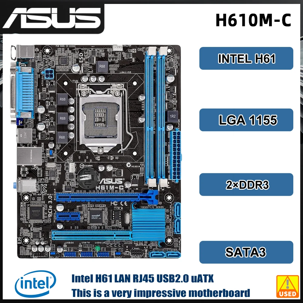 ASUS H61M-C H61 Motherboard LGA 1155 DDR3 16GB  support i5-3470 2125 2120 3240 3450 3570 3770 cpu Micro ATX  USB2.0 DVI