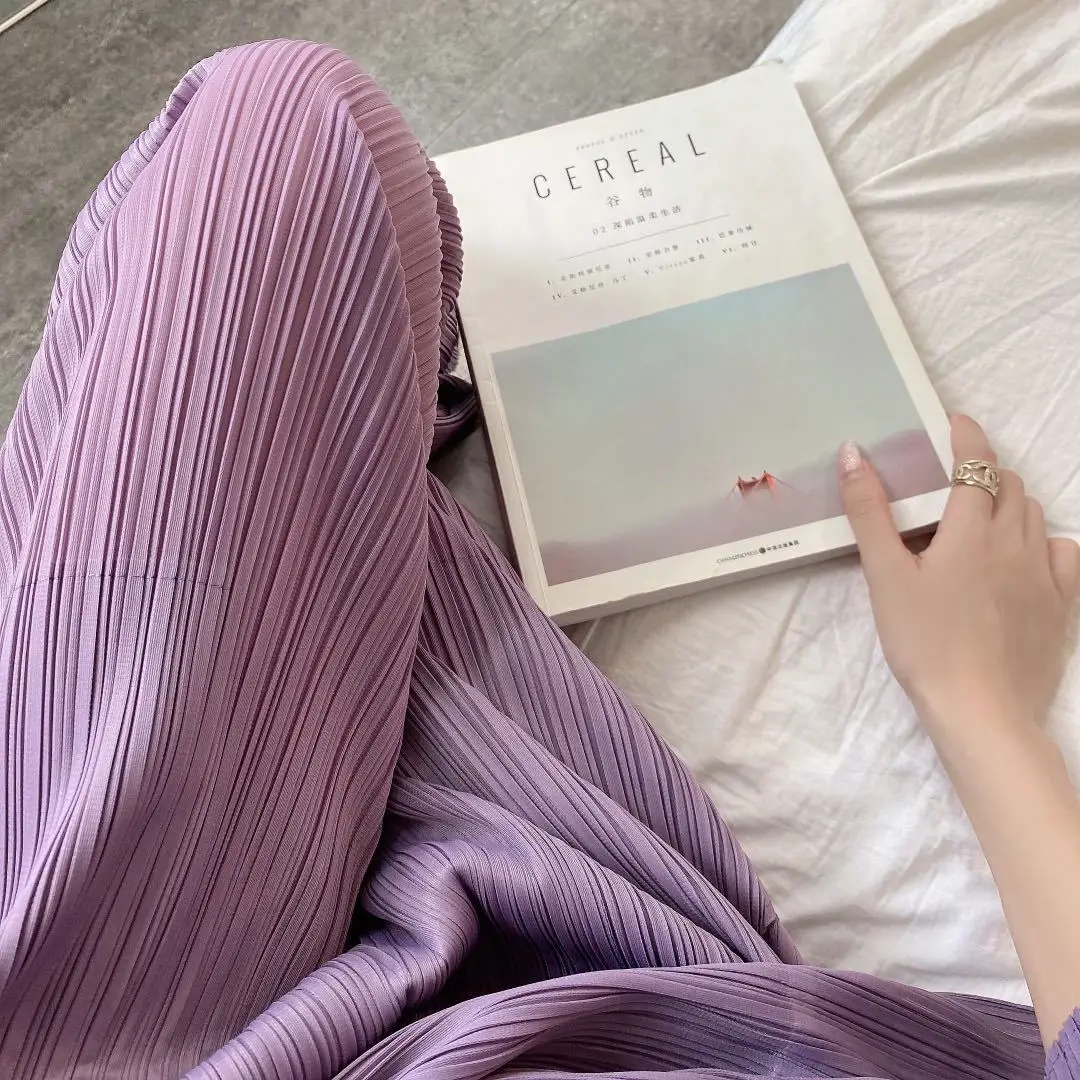 Miyake Fold 2025 New Spring and Autumn Fashion Set Women's Style Long Sleeve Top Wide Leg Pants Two Piece Set Pleated