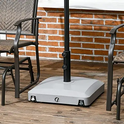 Patio Umbrella Base with Wheels, 53lbs Water or 66lbs Sand Filled, Heavy Duty Outdoor Umbrella Stand Holder, Gray