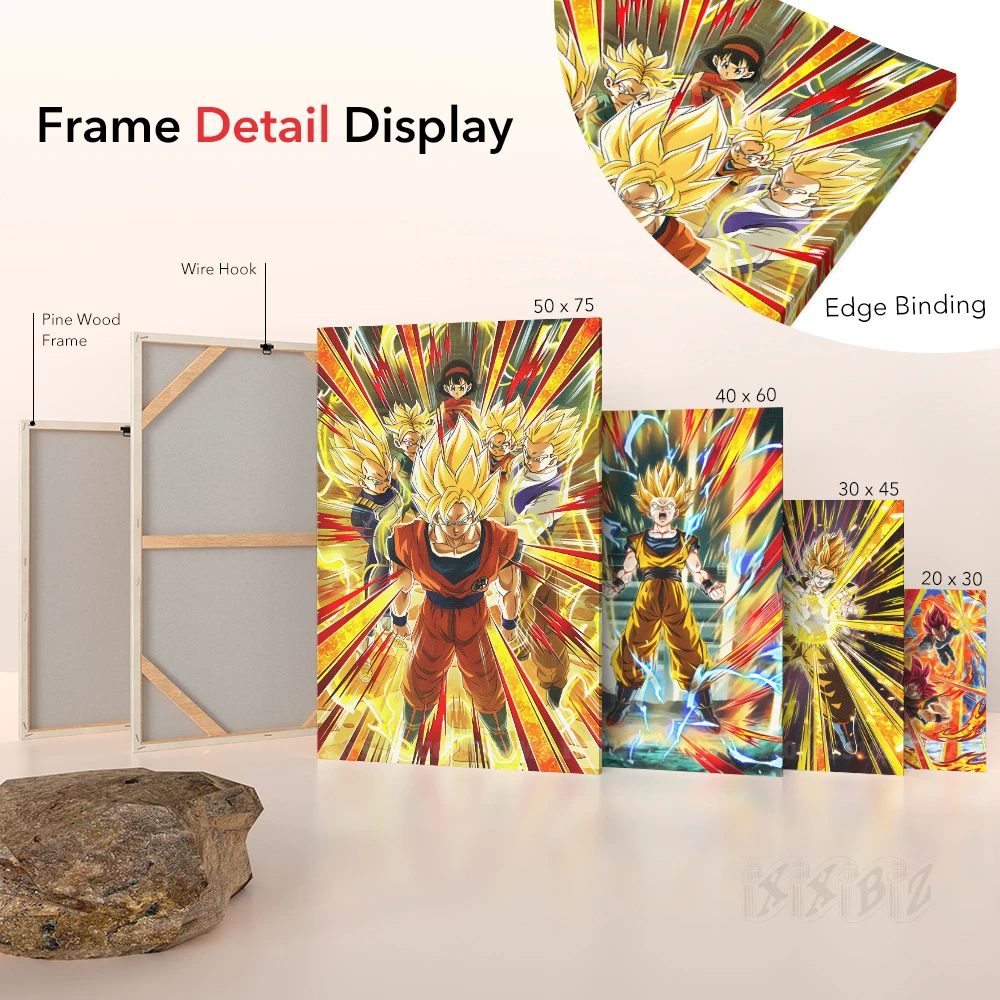 ヴィンテージ風ホームデコレーションキャンバスHDプリント絵画アニメキャラクター写真ウォールアートポスター額装付きドラゴンボール装飾用