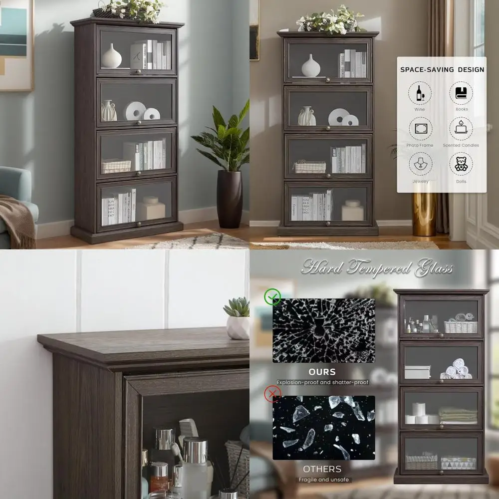 خزانة تحف زجاجية عالية الطراز على شكل مزرعة مقاس 63 بوصة مع أبواب قابلة للطي لعرض وتخزين أنيق