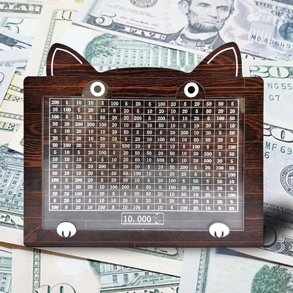 صندوق توفير المال الجديد على شكل قطة كرتونية، حصالة خشبية قابلة لإعادة الاستخدام مع بنك تخزين أموال عداد الأهداف للبالغين والأطفال #2