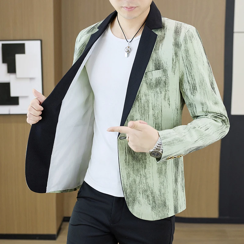 High-Quality Fashionable Handsome Spring Autumn New Chinese Style Color Block Water Washed Men's Wedding Suit Jacket