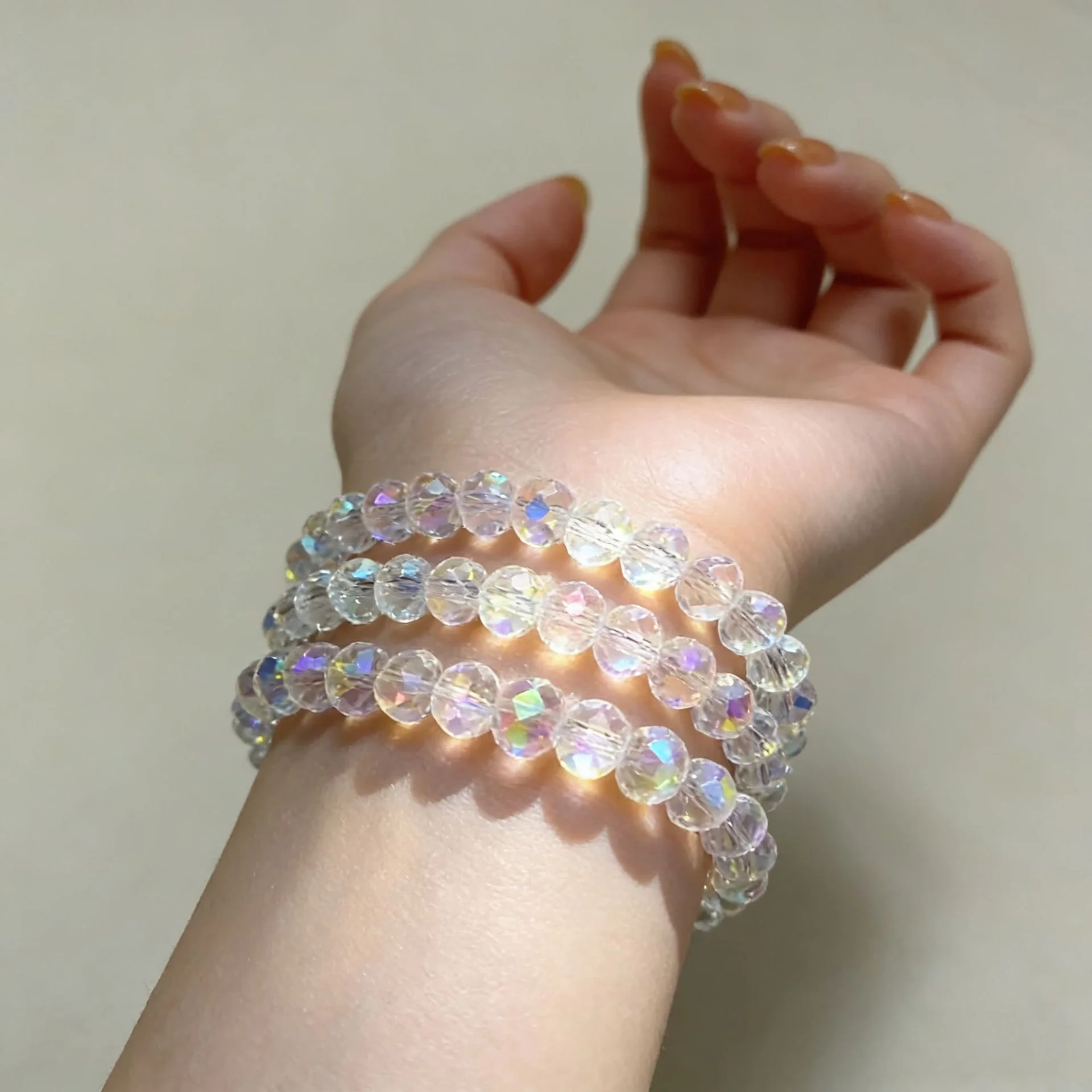 Simple Faceted Colorful Crystal Glass Rondelle Beads Bracelet Women Fashion Shiny Transparent Stretch Rope Bangles Party Gift
