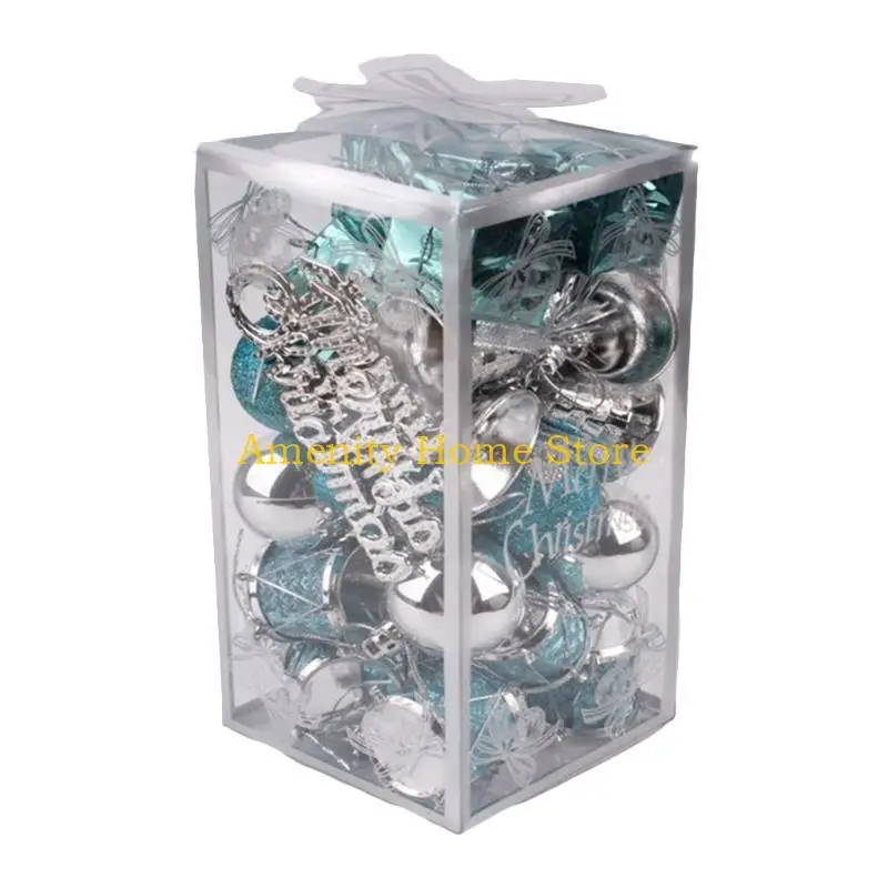 

F26C 32Pcs Christmas Tree Ornaments Assorted Pendant Glitter Small Shatterproof Ball Hanging Baubles Set Xmas Party Decor