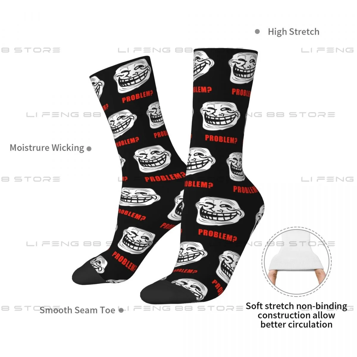 Funny Trollface Meme Rage Comic Funny Troll Joke Internet Unisex Winter Socks Cycling Happy Socks Street Style Crazy Sock