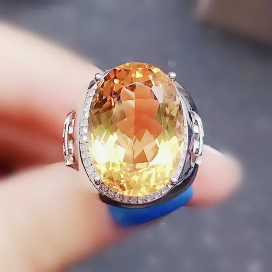 

Men Ring Natural Real Yellow Citrine Big Rings 925 Sterling Silver 12*16mm Gemstone Fine Jewelry for Men or Women