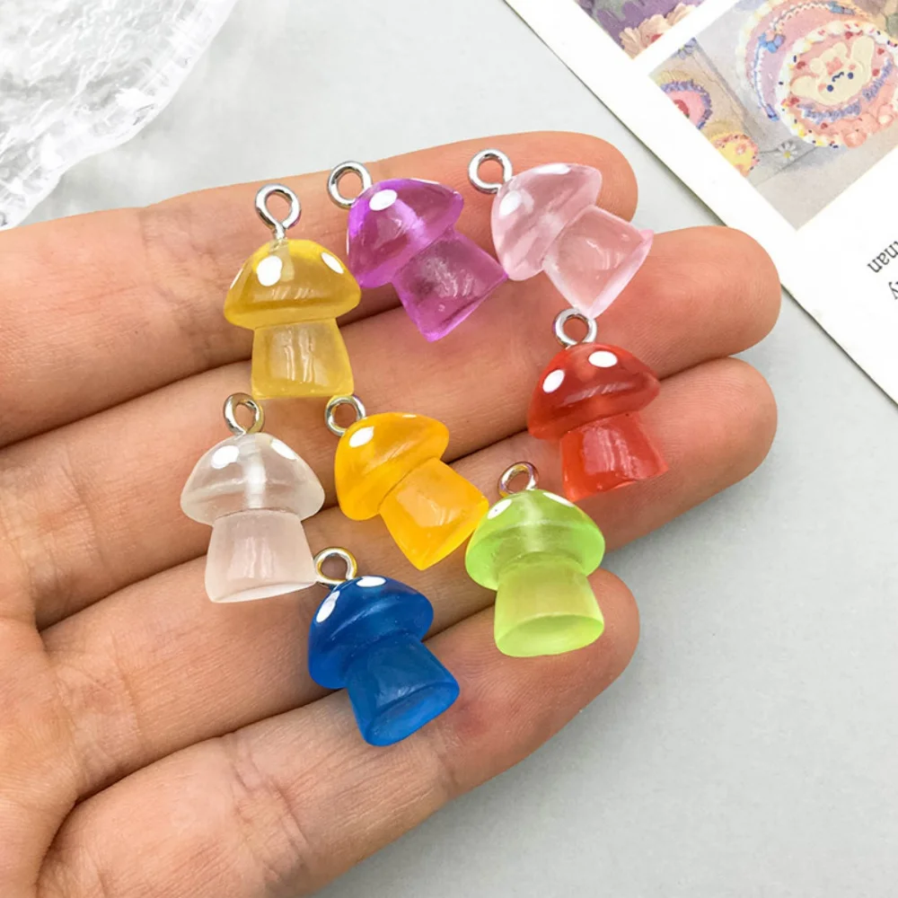 16pcs Luminous Mushroom Charms Resin Pendants For Jewelry Making Accessories DIY Earrings Necklace Keychain