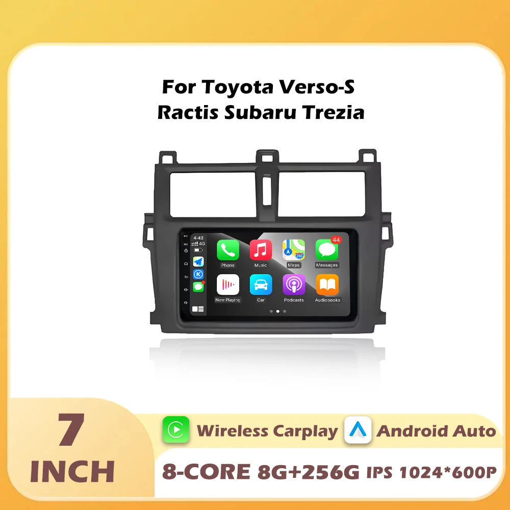 

Для Toyota Verso-S Ractis Subaru Trezia: 7-дюймовый автомобильный мультимедийный плеер с Bluetooth, сенсорным экраном, беспроводным CarPlay, Android 16 и GPS-навигацией