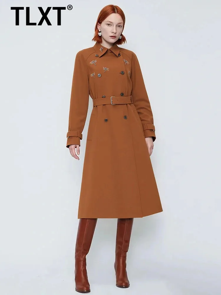 

TLXT Тренч с трехмерным украшением и вышивкой бисером, женский свободный крой с лацканами, ветровка Sahses, новинка осени XK1493