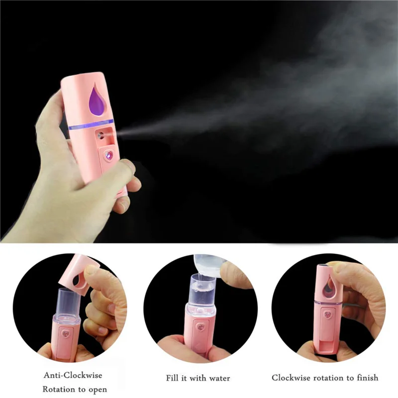 

AA20-4X Портативный Nano Facial Mister Мини-пароварка для лица Распылитель Наращивание ресниц с зеркалом Розовый