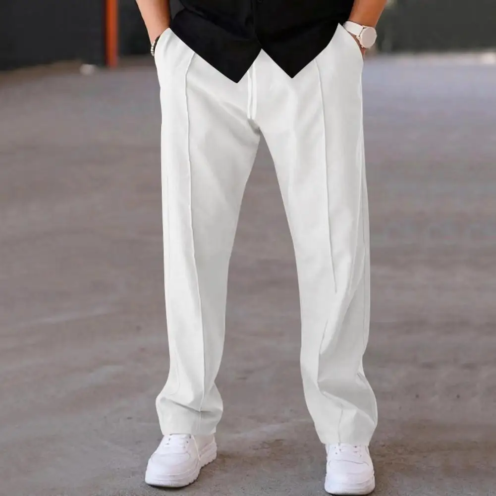 

Men Trousers Solid Color Pants Elegant Men's Drawstring Suit Pants for Wear Business Wide Leg Solid Color Trousers with Elastic