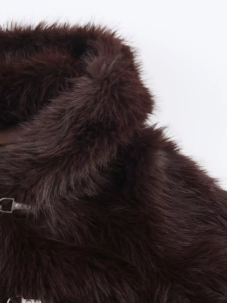 European and American style 2025 winter new arrivals women's clothing versatile faux fur effect short hooded coat