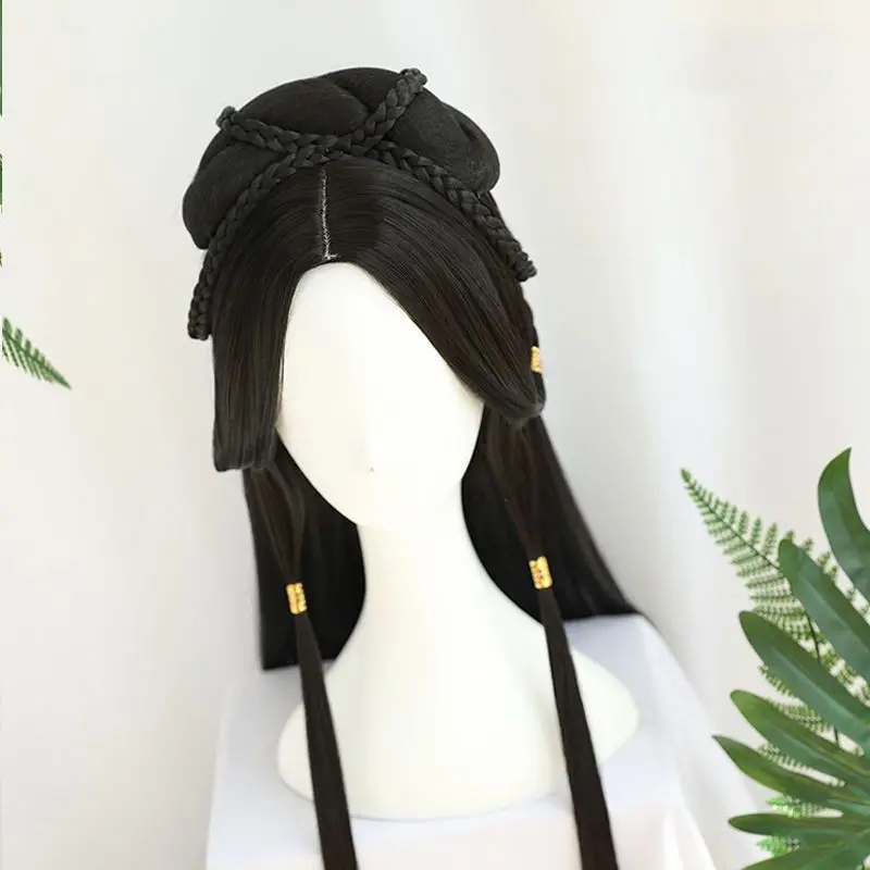 

2025 New Hanfu Full Wig Cap: All-in-One Ancient Chinese Hairpiece for Women Easy Wear‌ Pre-Styled Bun Clip-on Ancient Styling