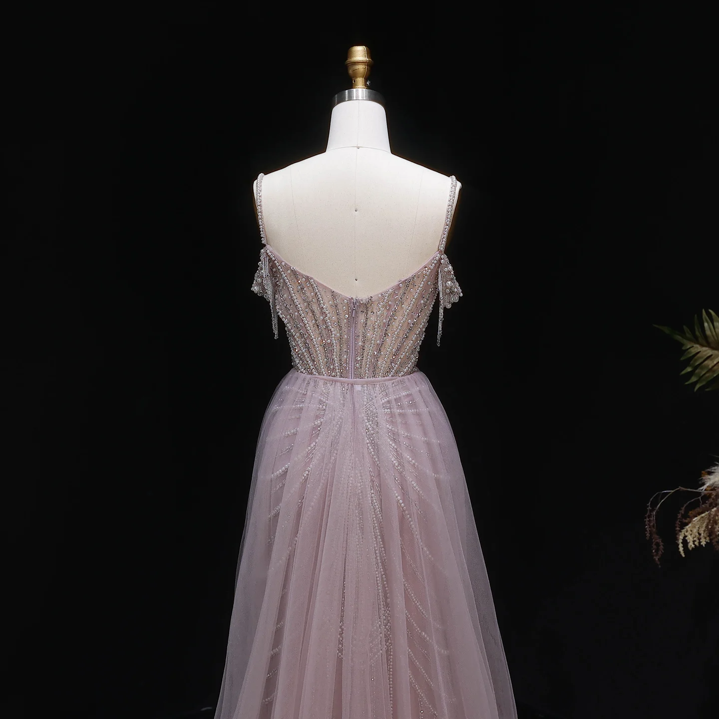 Sharon Said Luxuriöses Perlenbesetztes Meerjungfrauen-Abendkleid mit Off-Shoulder-Design, Quasten-Überrock, Arabisches Damen-Abendkleid SS121, Maßanfertigung – Detail 9