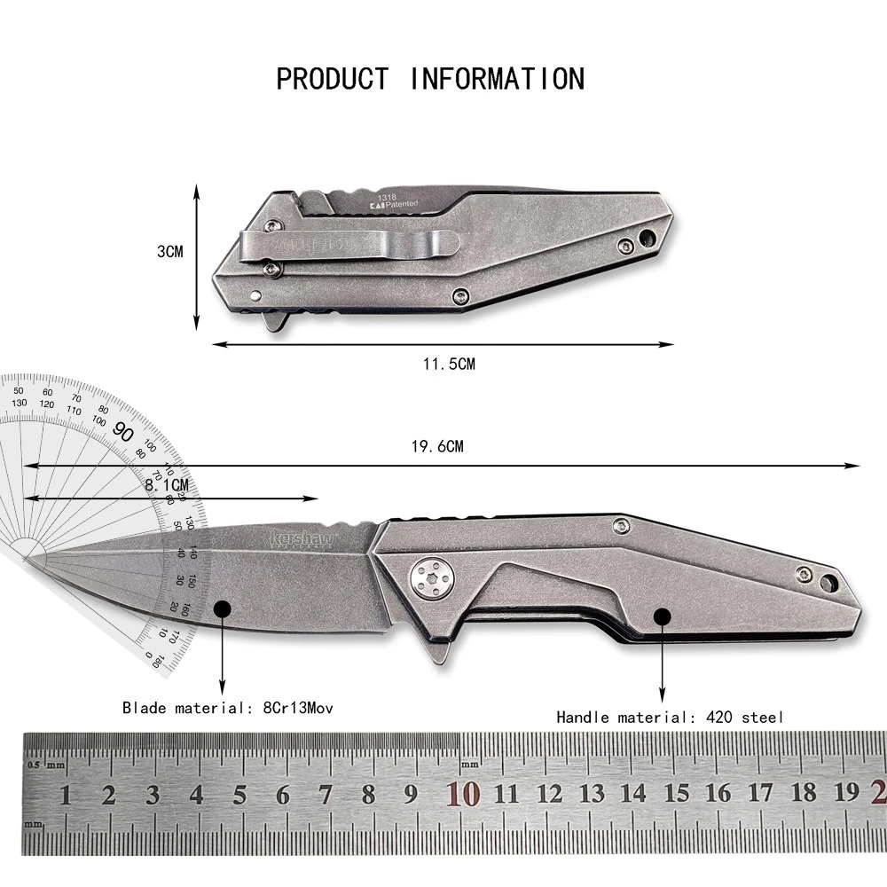 High Quality KS 1318 KITX Folding Knife 8Cr13 Blade Steel Handle with Pocket Clip Tactical Survival Utility Knife Edc Tool