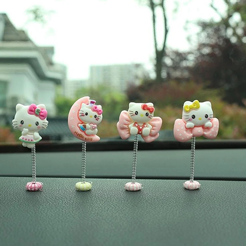 Hello Kitty Car Shaking Head Ornements, Cat Auto Center Console, Prada Board Mirror Decorations, Desk Accessrespiration, Gifts, Cute, 5 PCs/Bag