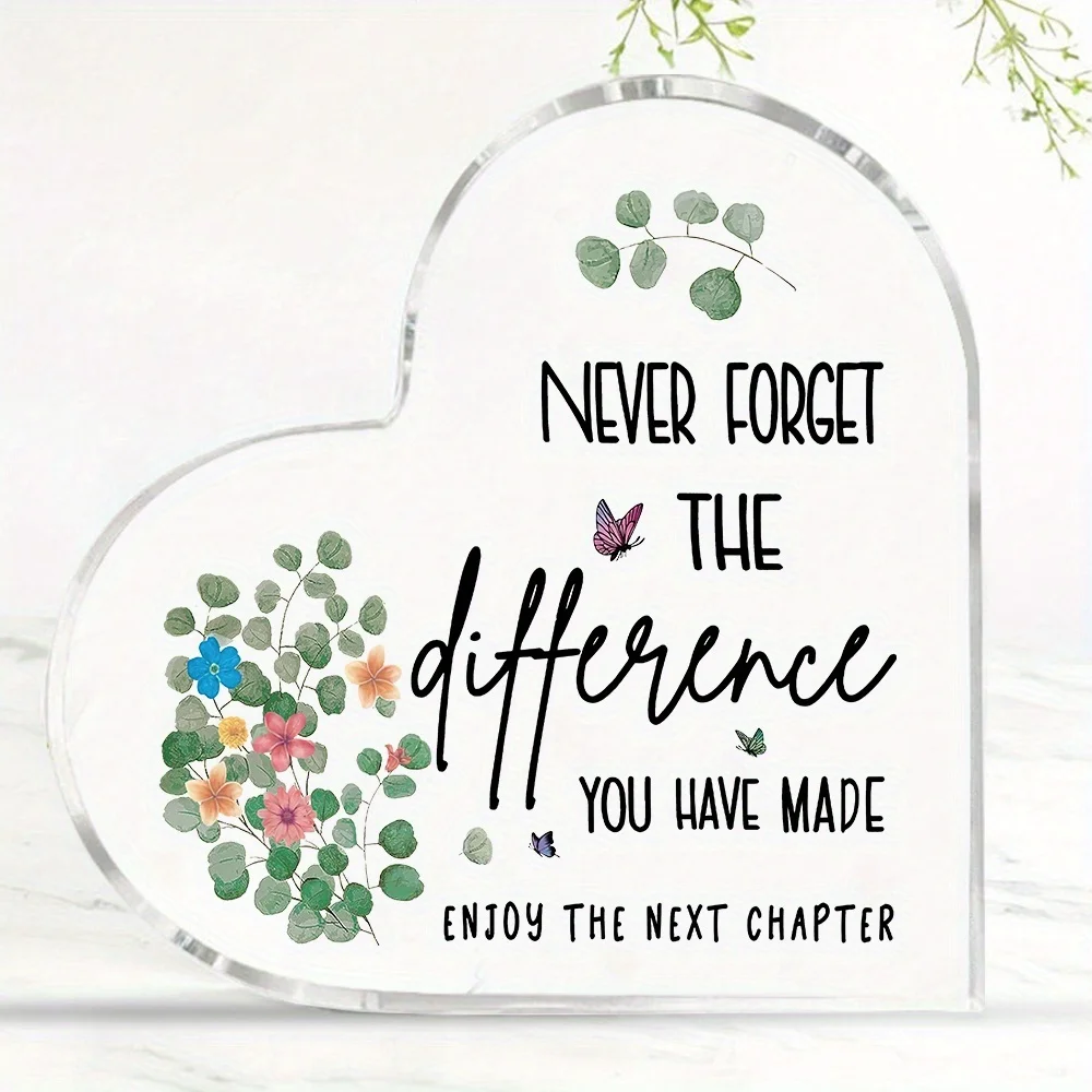 ديكور سطح المكتب من الأكريليك ثنائي الأبعاد على شكل قلب - تصميم فراشة زهرية، مناسب للزملاء وهدايا عيد الحب