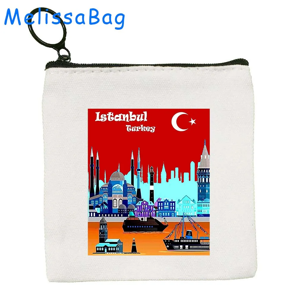 Mosque Pop Art CAPADOCIA Cathedral Istanbul Turkey Turkish Souvenir Gifts Canvas Bag Coin Purse Key Case Bag Wallet Zipper Pouch