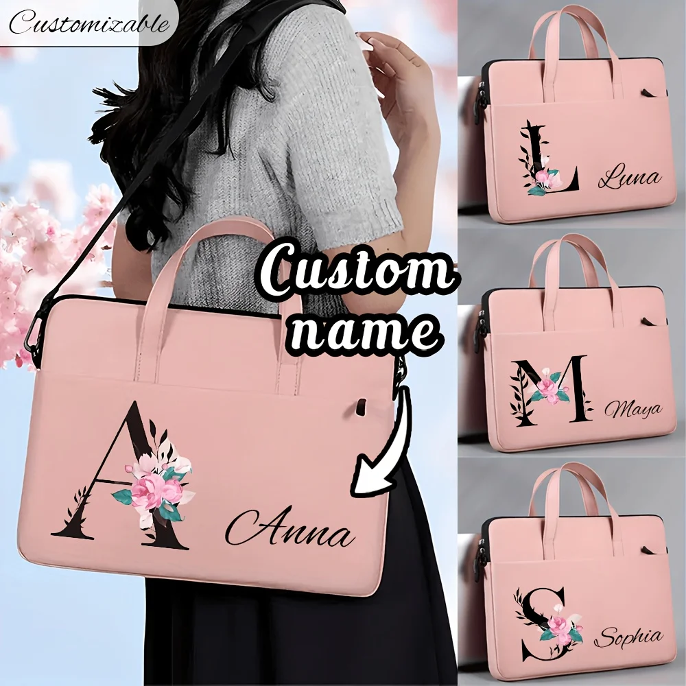 Customizable Laptop Bag-personalized High-Capacity Pink Briefcase Featuring the 26-Letter Alphabet